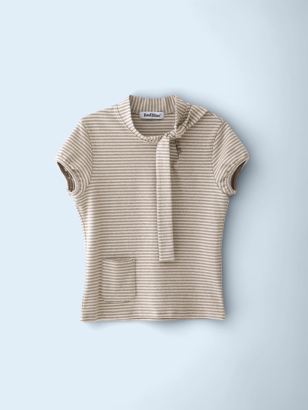Mushroom Pocket Tie Half Shirts Beige
