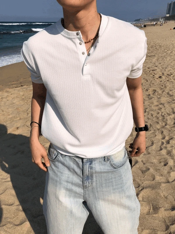 [당일발송] (5 color) Rane Henley-neck Half T