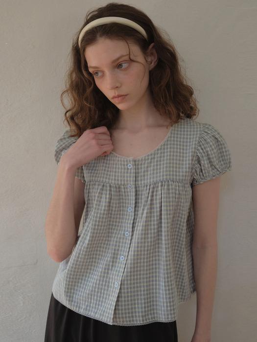Fina Check Shirring Blouse_Lime green(O26BL01)