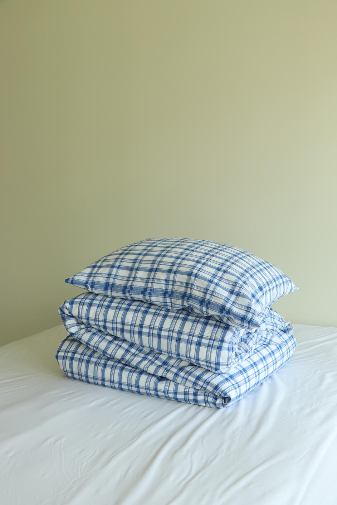Linen check bedding(Blue)