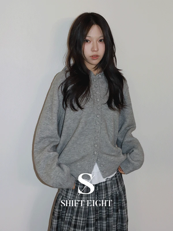 [MADE🖤/캐주얼] 카키 콩단추 하이넥 후드 니트 가디건 4color