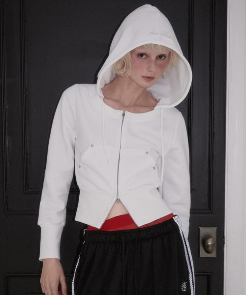 Rivet Round Crop Hood Zip-up [Ivory]
