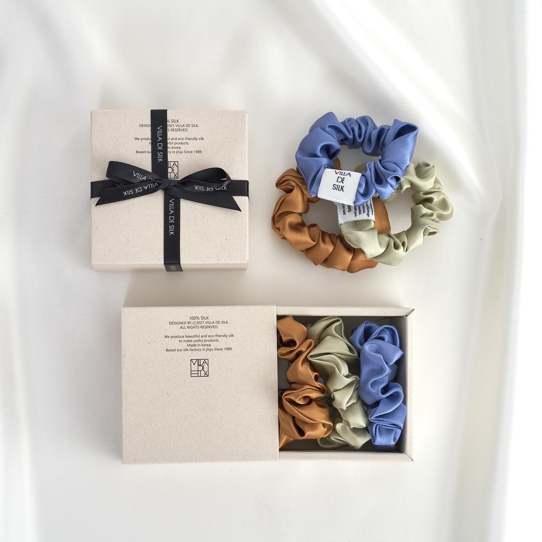 Baby scrunchie 3set (Light Khaki/Camel/Vintage blue)