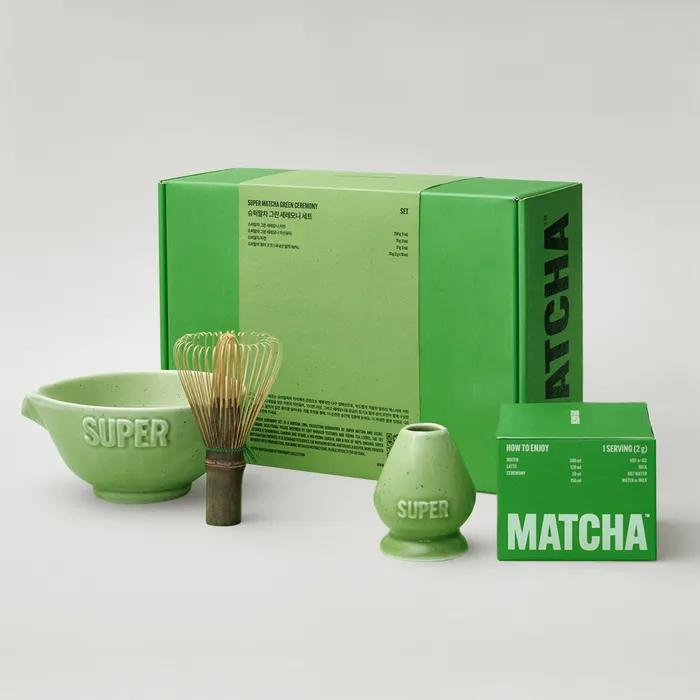 [SET] 슈퍼말차X리이제 그린 세레모니 세트 (차선+차완+차선꽂이+퓨어포켓10ea)