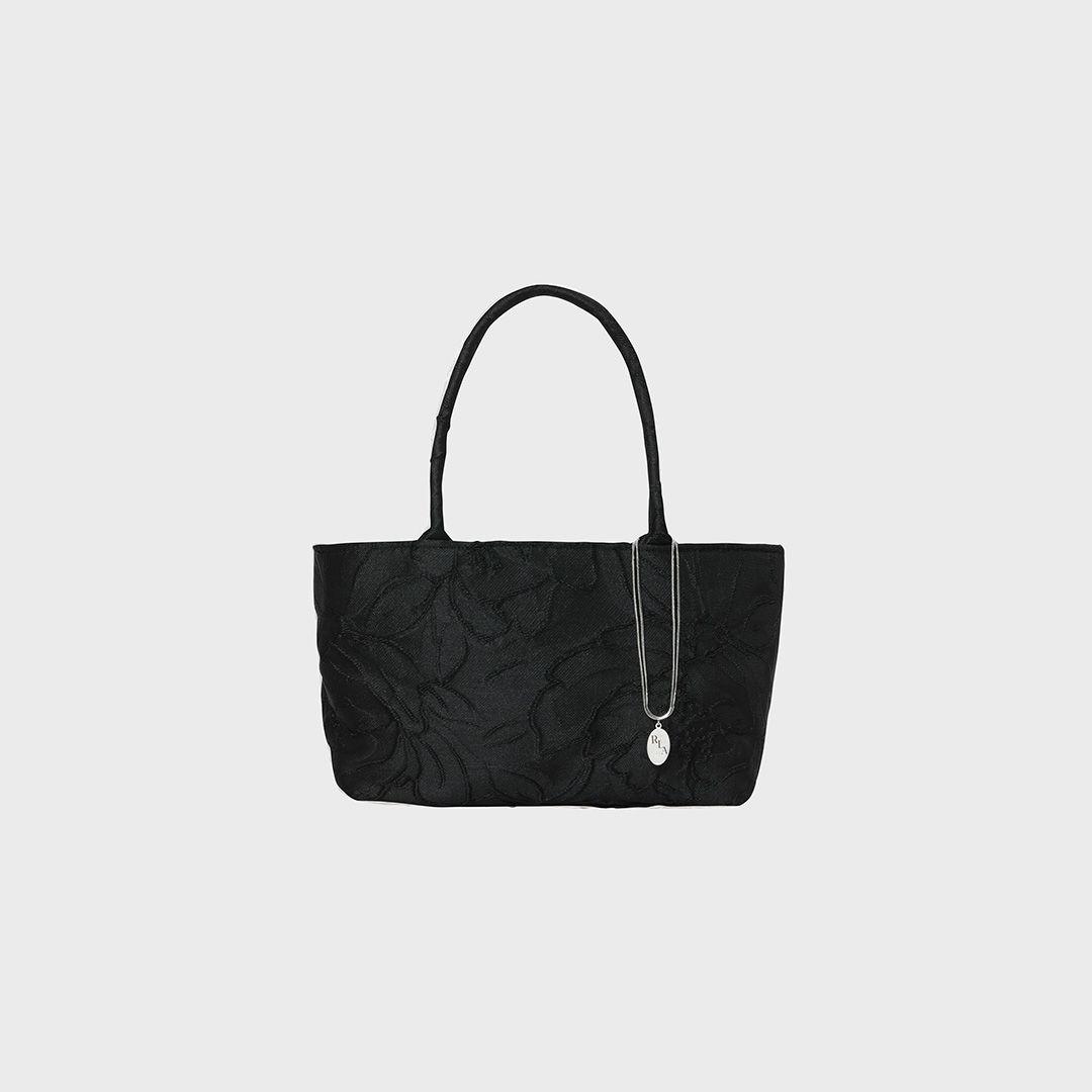 Flower Jacquard Tote Bag [Black]