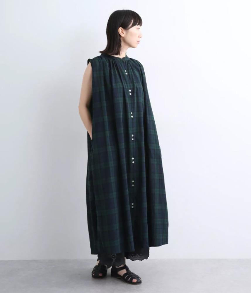 [JAPAN]  NONNO リリフ INDIA slub cotton black-watch sleeveless ops