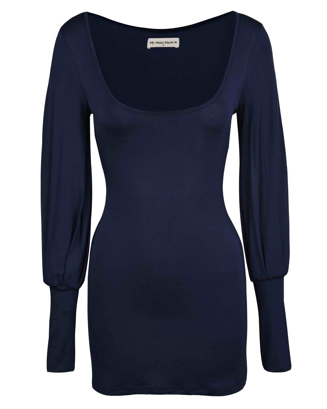 Balloon Sleeve Mini Dress - Navy - XS