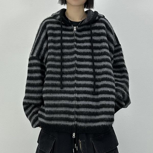 모헤어 단가라 니트 집업