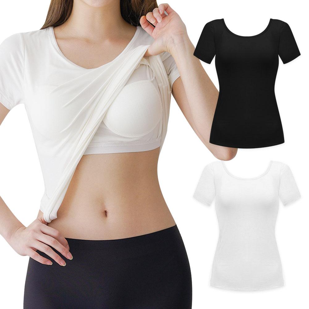 어나더디 볼륨캡 내장 모달 통기성 투인원 브라탑 티셔츠, 66(L), 블랙 + 화이트