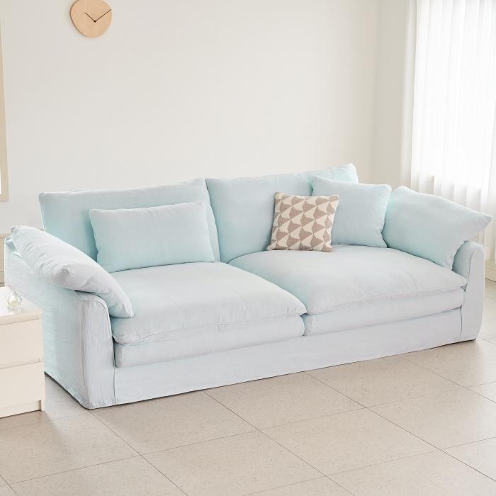 [폴쉬린넨]로빌 4인용 데이베드 소파(PL105) - 파스텔 블루