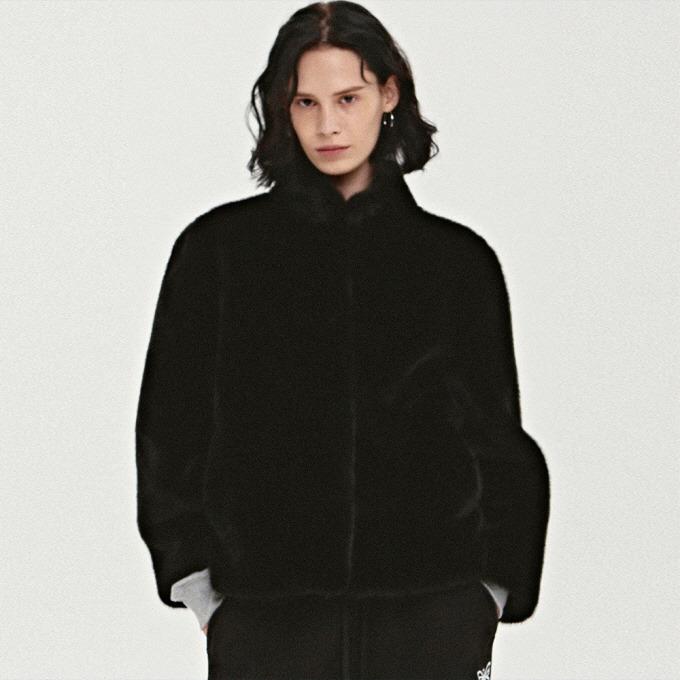 HIGH NECK SOFT FUR JACKET_BLACK