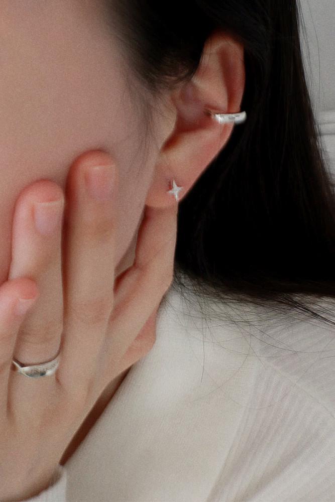 925silver 크로스 별빛 피어싱 1ea (2 color) - 무드크로키