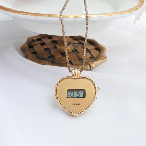 1990s heart lcd watch necklace