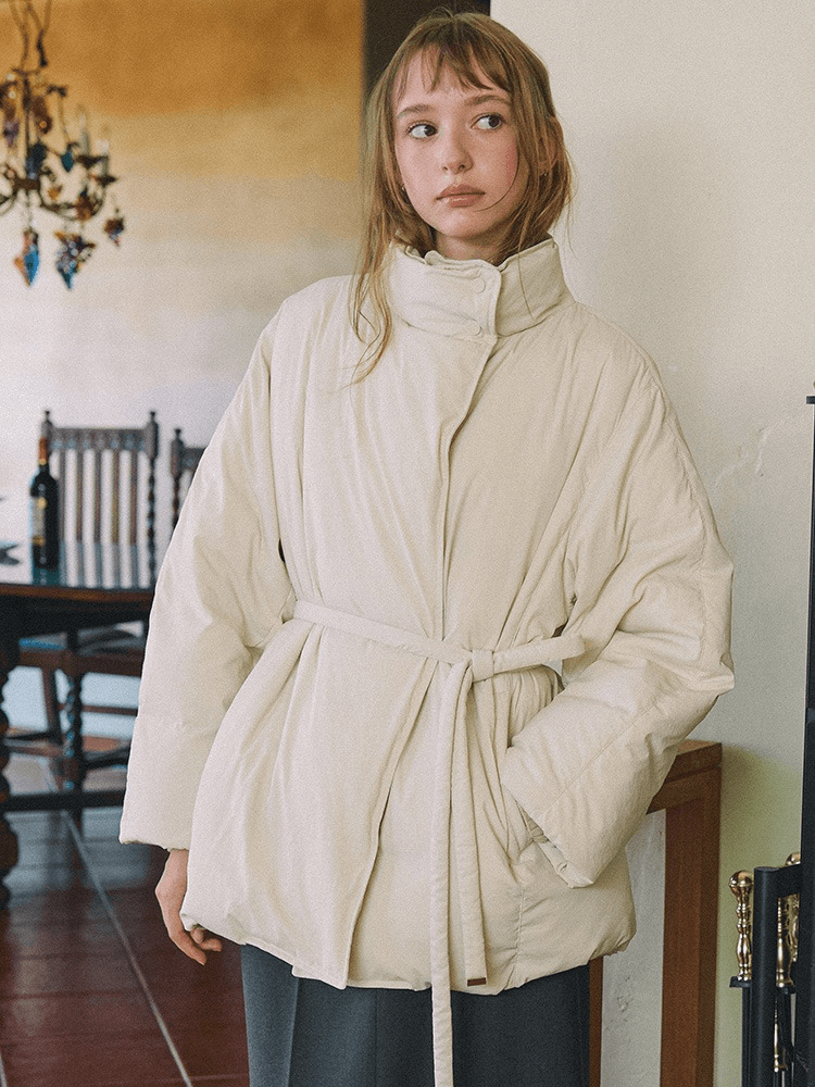 [44사이즈입고] 하이넥 벨티드 구스 다운 점퍼 OP5XMA610