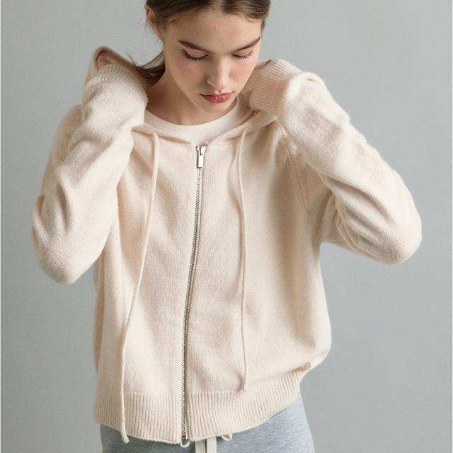 [4th] Cashmere Hood Zip up (White)