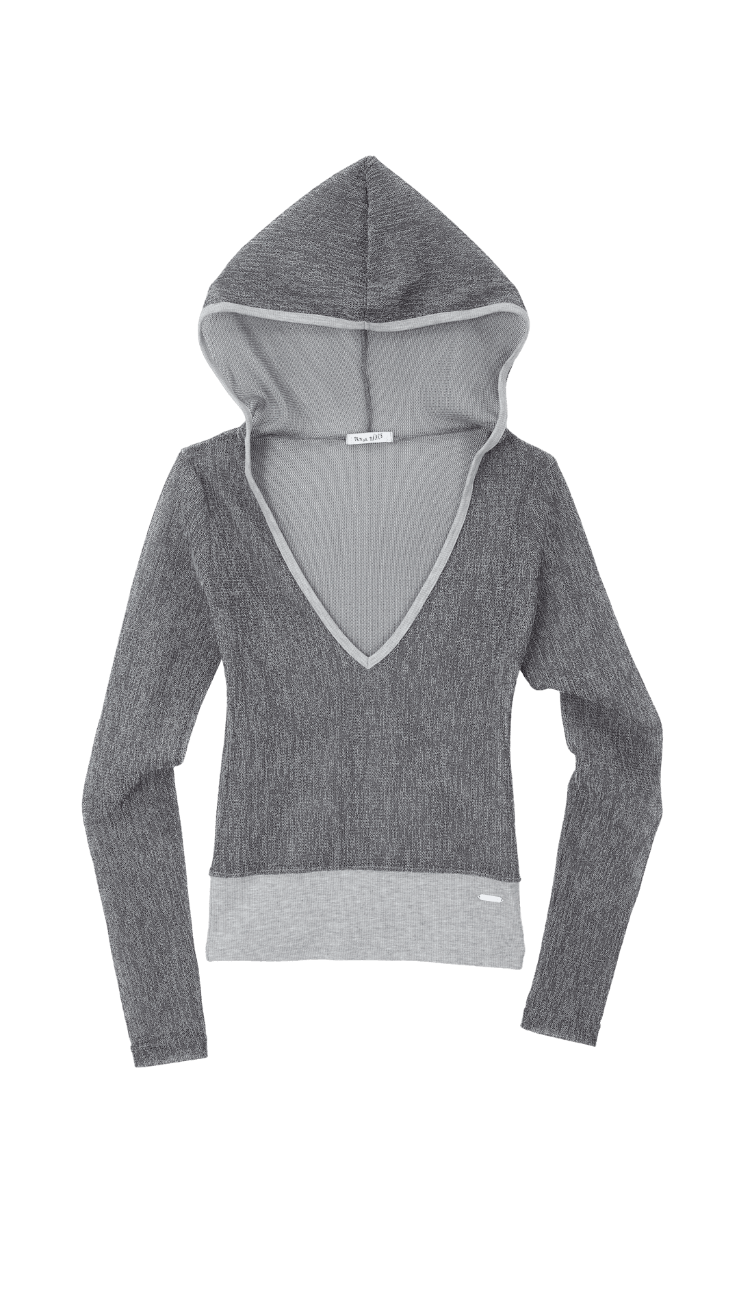 Mesh V-neck hoodie_white grey