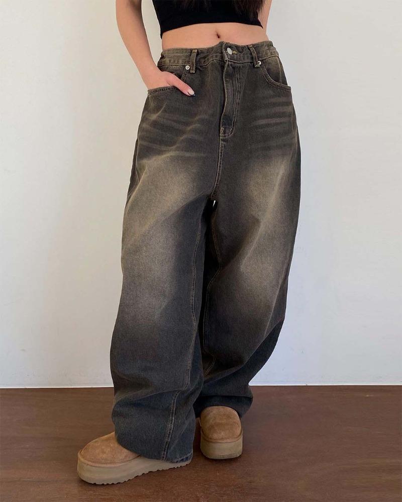 [Unisex] Brown washing denim pants