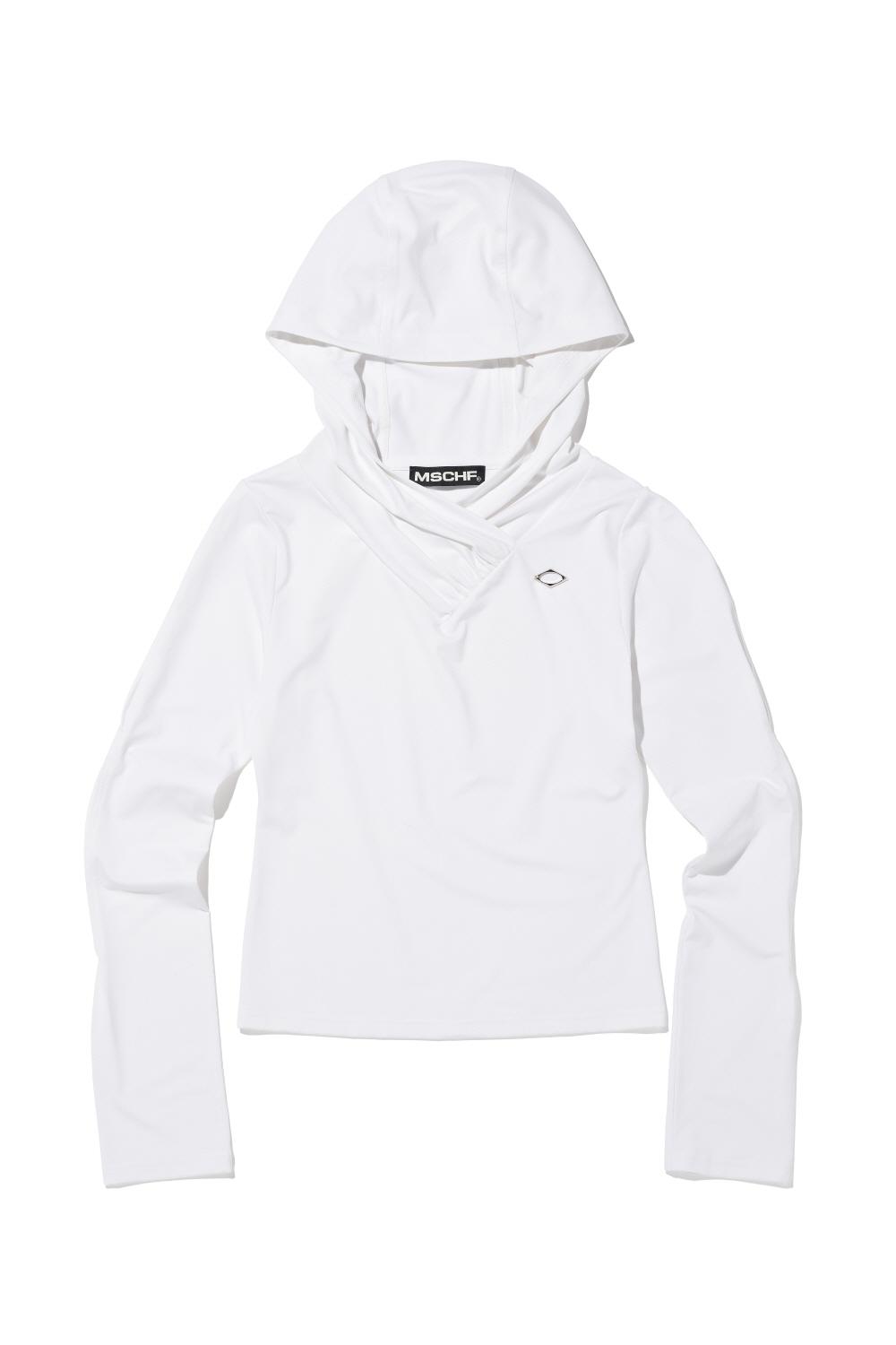 HOODED SHIRRING OVERLAP TOP_WHITE