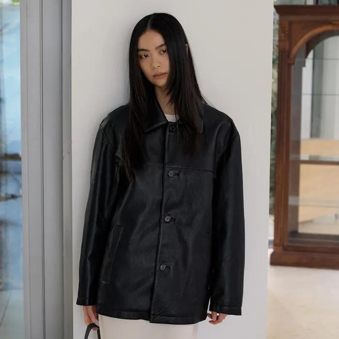 [orso] Action pleats leather jacket