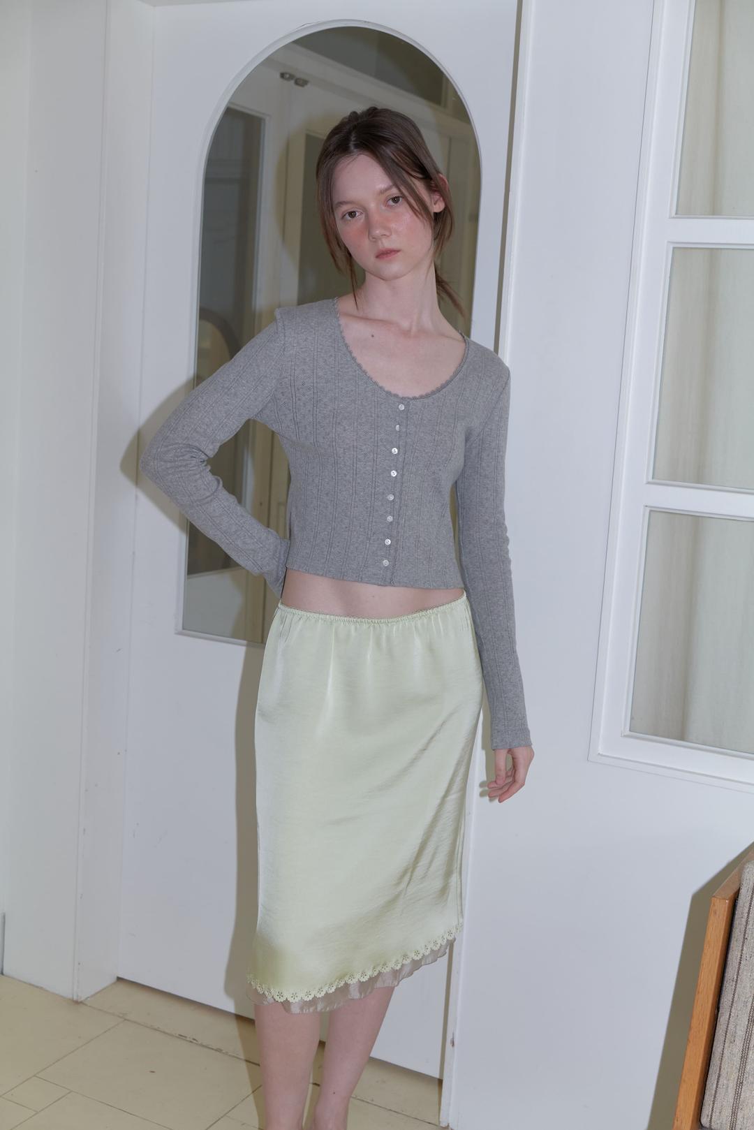 Flower satin skirt - Green