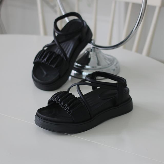 (당일발송) [MADE] 샤벳 셔링 밴딩 통굽 여름 여행 샌들(5cm)