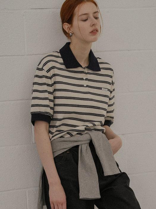 Multi stripe collar T-shirt_Ivory