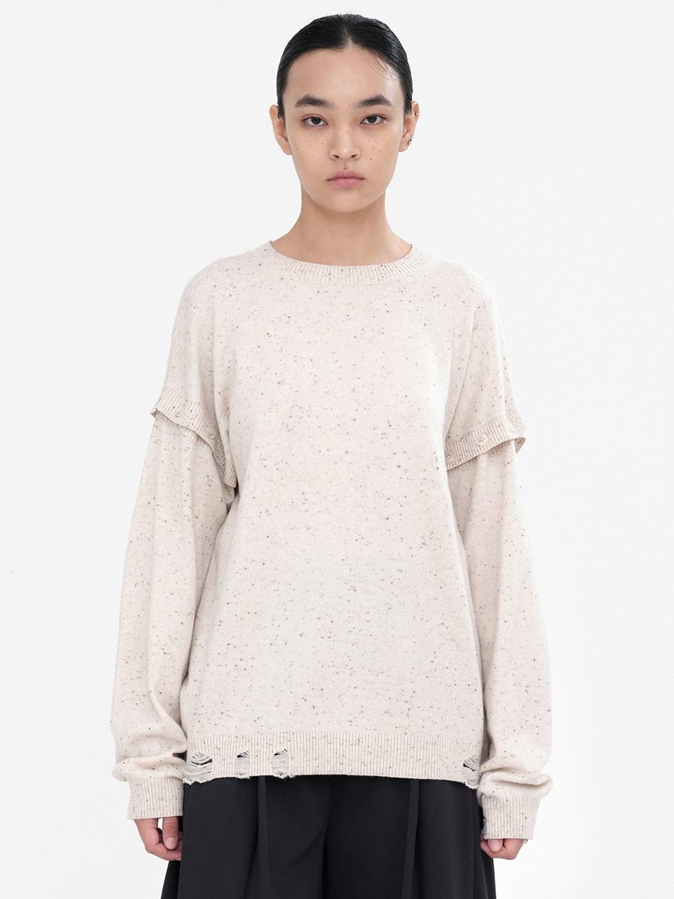 Button Damage Knit Top [Ecru]