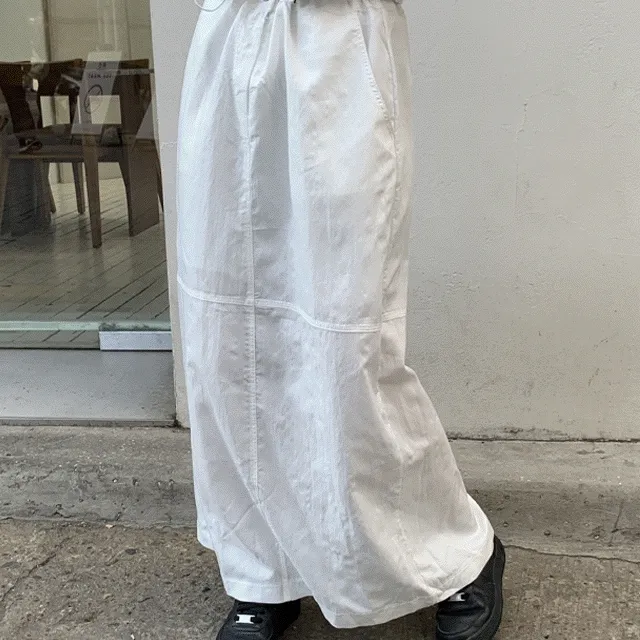 [3colors,프리사이즈] 모린 나일론 스트링 힙 맥시 롱 트임 스커트