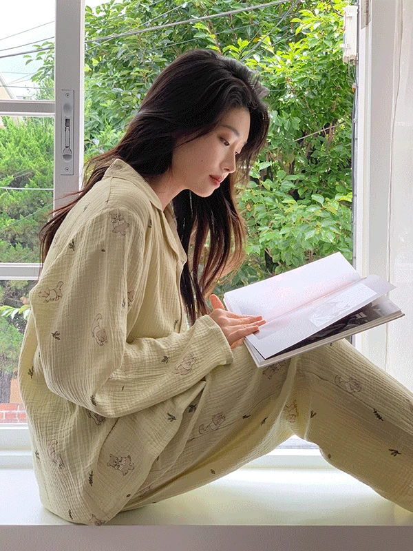 [1천장 돌파/☁코튼] J'eu 모카 요루면 파자마 잠옷 세트 2color, 2size