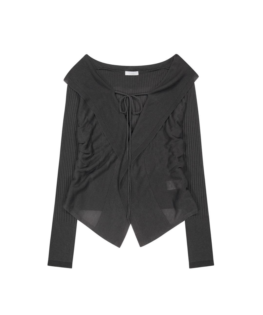 [Preview] Ruffled Drape Cardigan / Charcoal