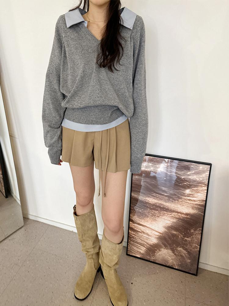 엘리 브이넥 나그랑 울43 베이직 기본 니트