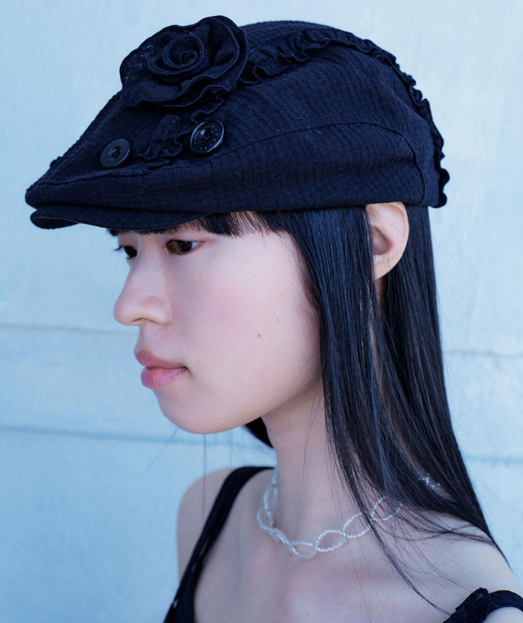 Appliqué Flat Cap [Black]
