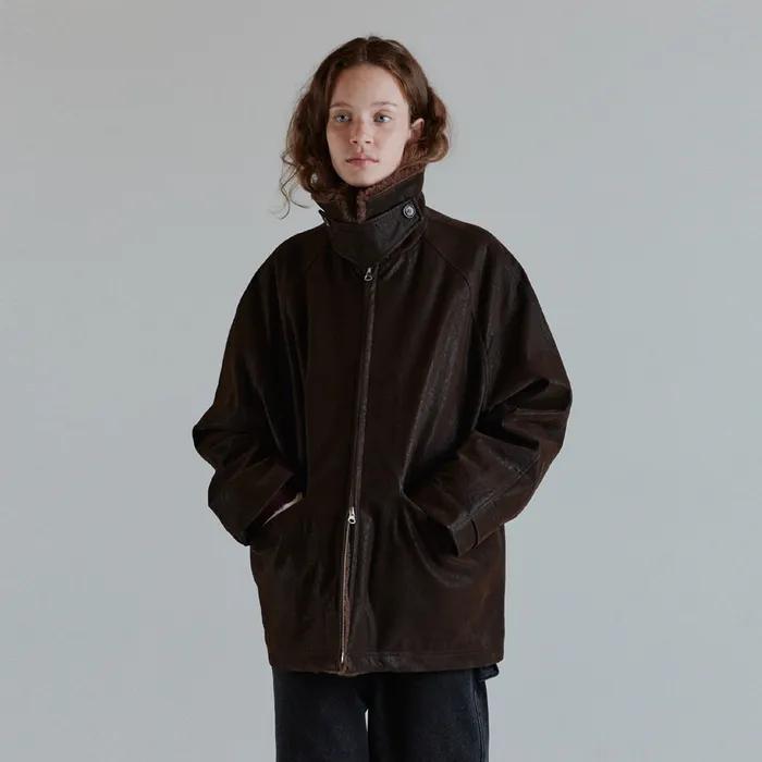 퍼 카라 패디드 하프 코트_Subtle Brown