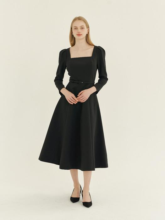 [리퍼브] Square-neck Flare Dress(LL) / Black