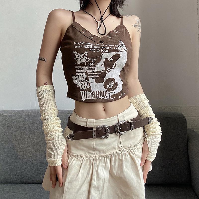 로이스 홀 포인트 프린팅 크롭 슬리브리스