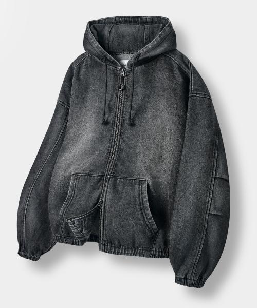 ASI 포시즌 에센셜 후드 집업_데님 빈티지 블랙