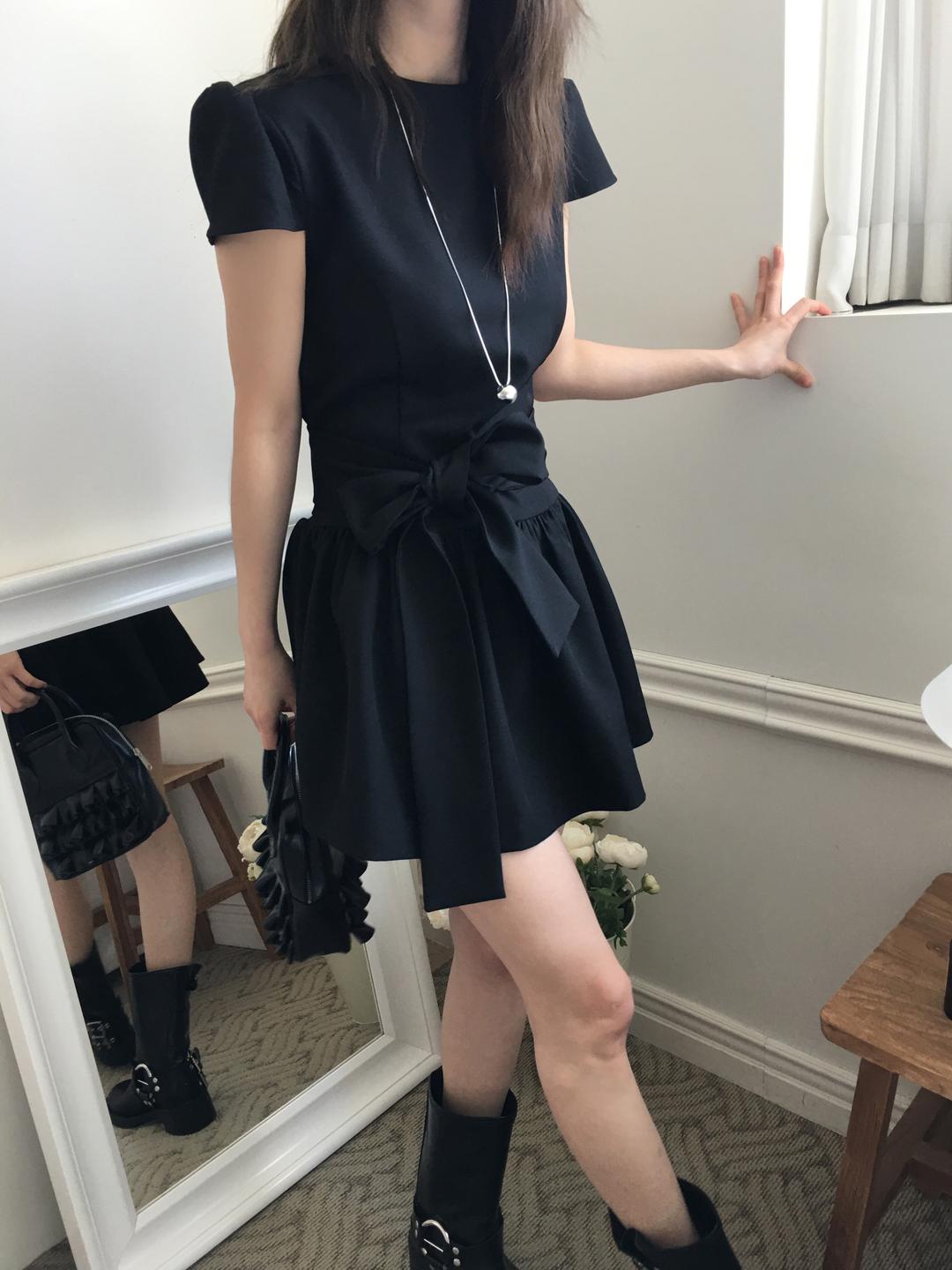 노비야카 [긴팔ver.추가/하객룩🌹] Gerbera mini dress (charcoal, black)
