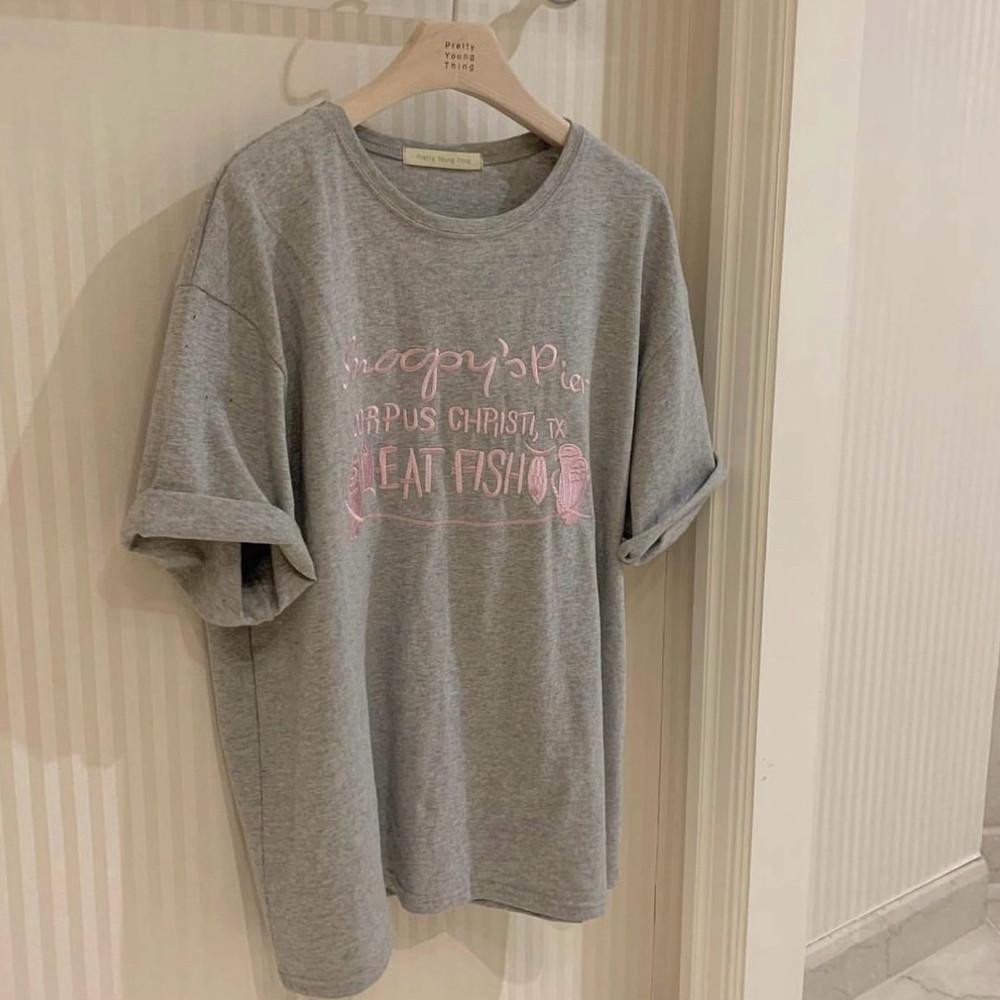 그레이 당일 프영띵 pyt 피쉬 레터링 자수 반팔 기본 티셔츠 3color