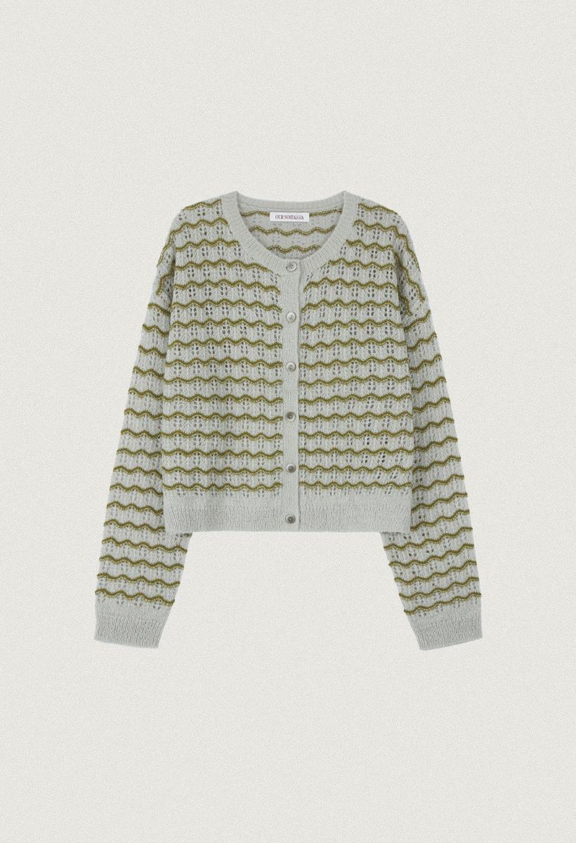 Wavy days round knit cardigan_Olive(OC25-KN19)