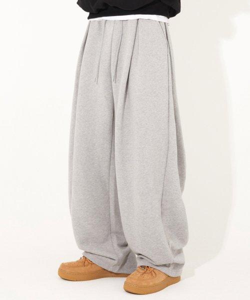 투턱 와이드 롱 스웨트 팬츠 [그레이]