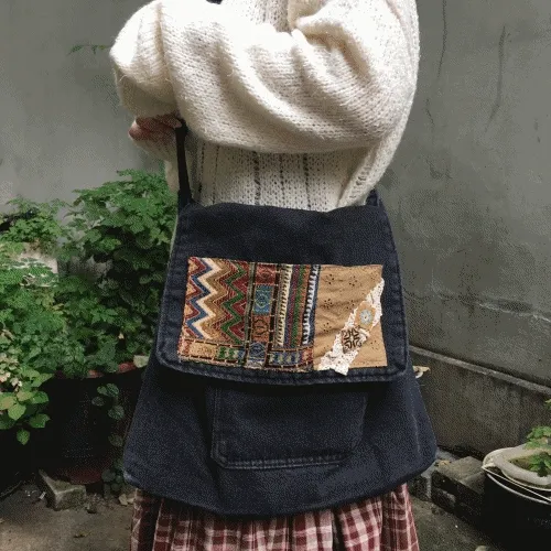 mory vintage denim cross bag 모리 빈티지 패치 데님 크로스백