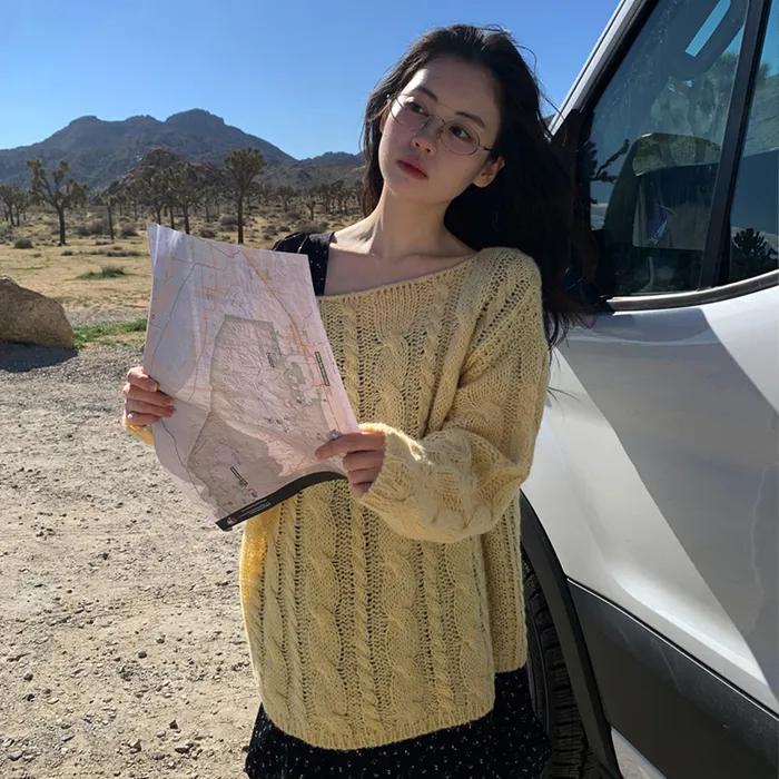 Cinnamon cable knit_butter yellow