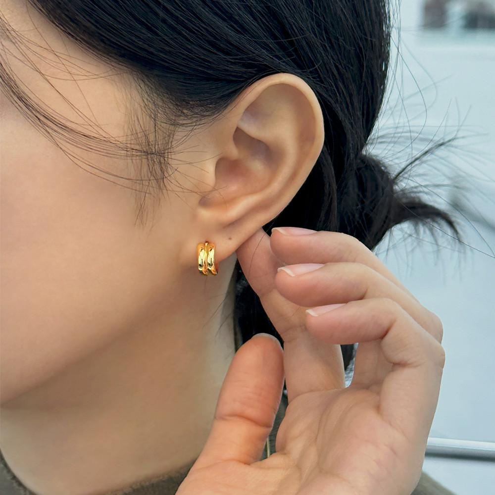 원파인데이 미니 더블 귀걸이 2 color 이어링 실버 925 골드 침형 데일리 심플 원형 : 원파인데이 O.F.D