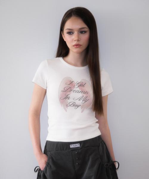 Angel Wing Lettering T-shirt [White]