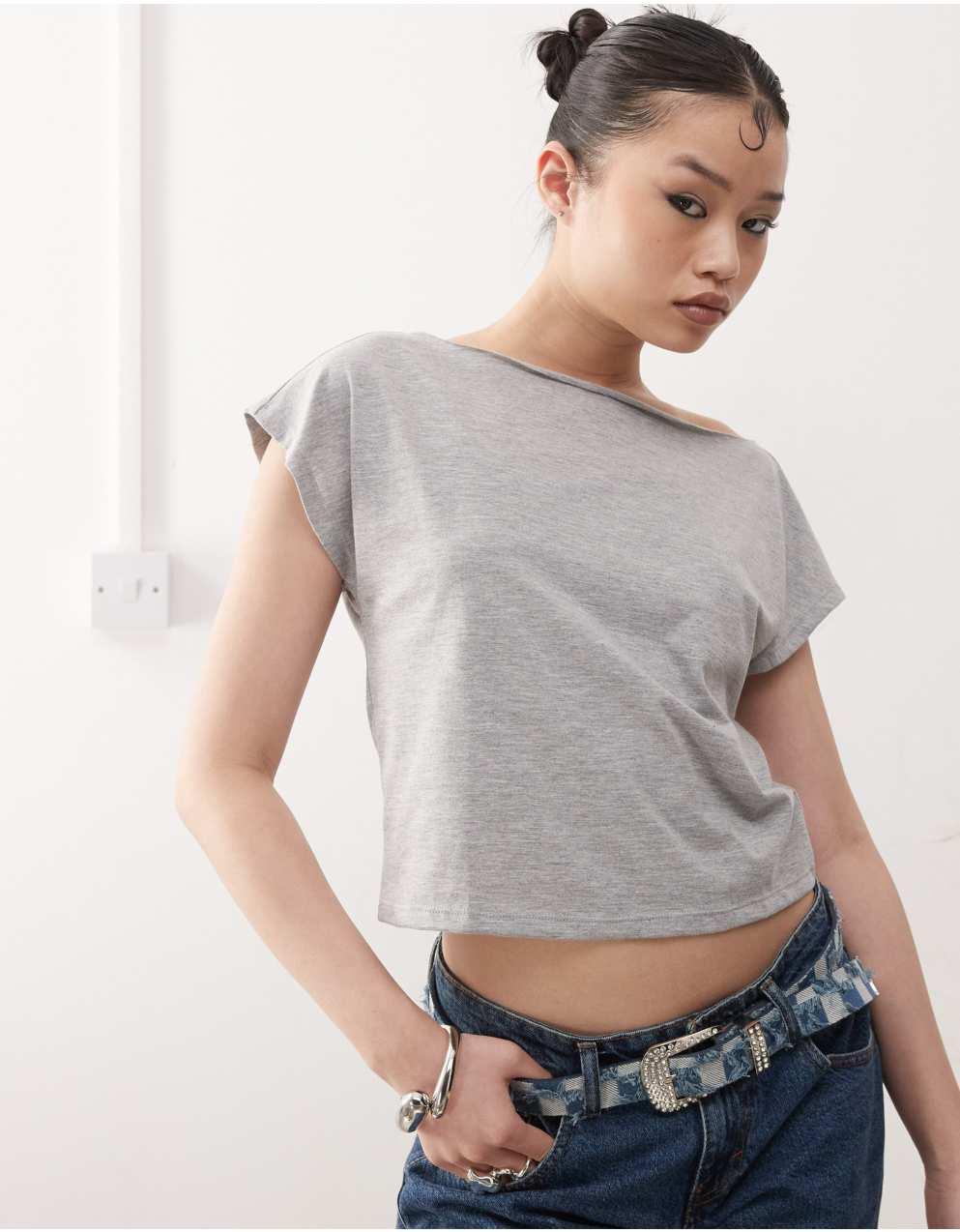 모텔 발리아 오프숄더 티셔츠 (그레이 마블)