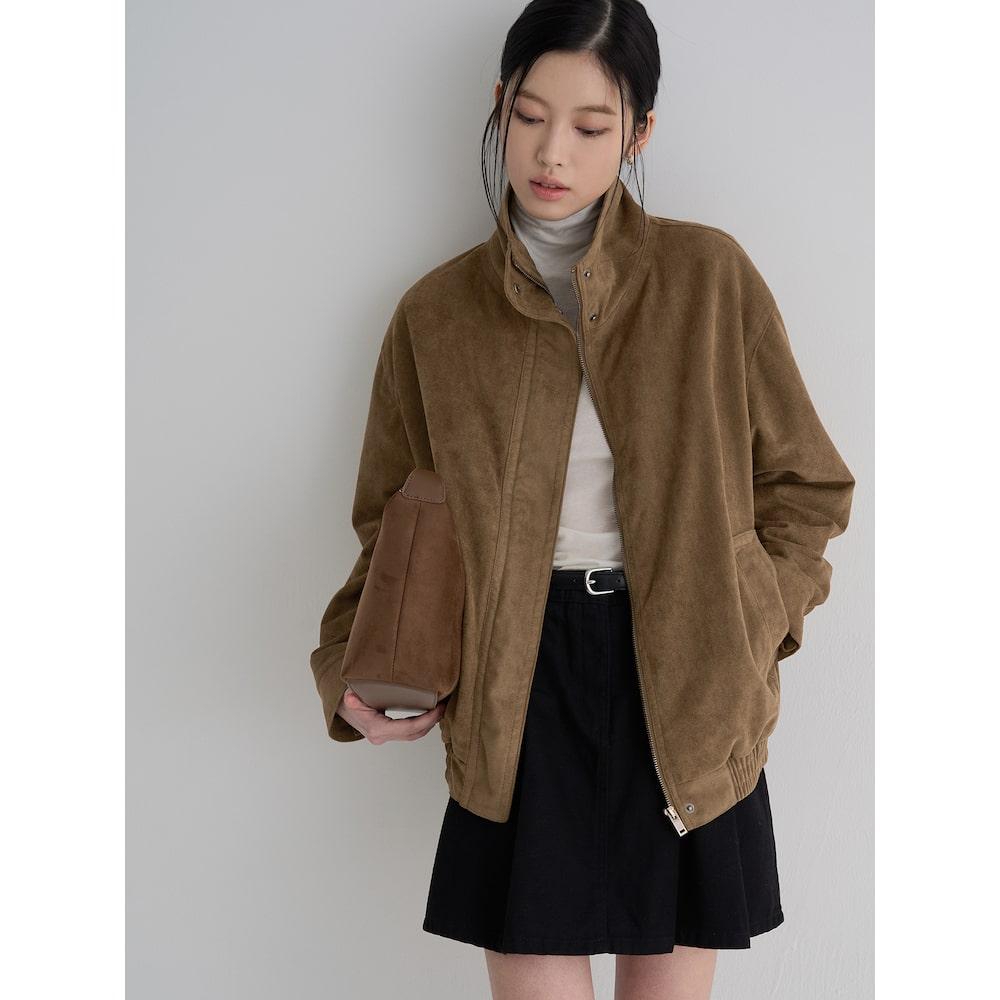 에잇세컨즈 [아가리어터pick] 하이넥 스웨이드 블루종  옐로이시 브라운 (35613ZWM1B)