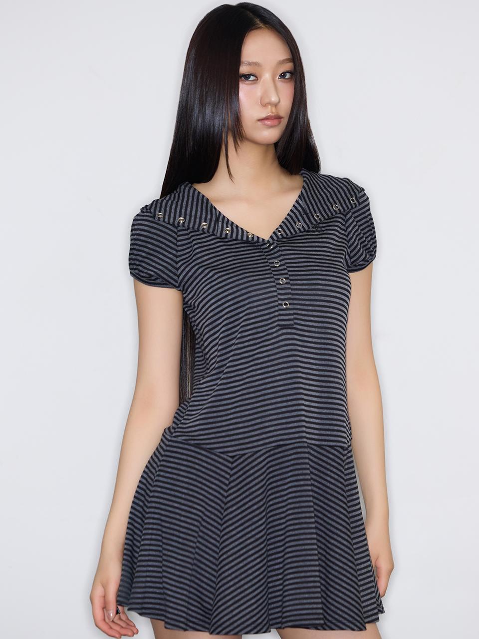 BASIC ILOVEU HOOD LAYERED DRESS(CHARCOAL)