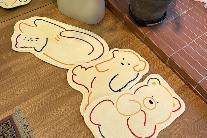라인애니멀발매트 미니러그 고양이 강아지 곰돌이 털 3color