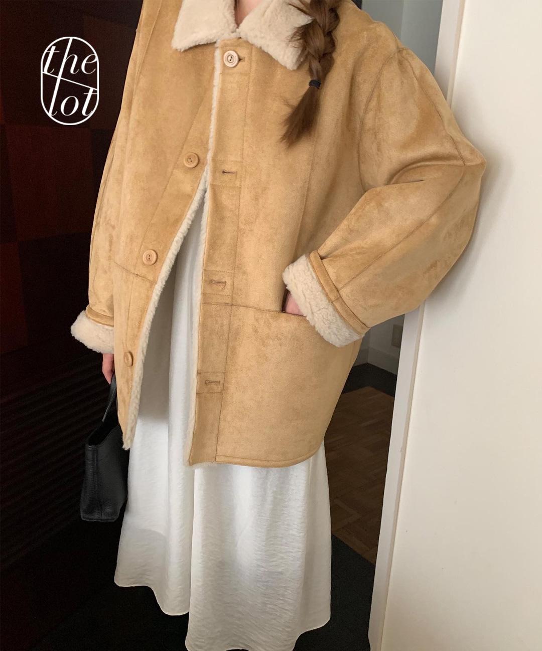 더롯 (당일) [mellounge] 멜라운지 하프 리버 무스탕 양면 리버시블 자켓 코트 (2color) 재킷/양면/양털/뽀글이/아우터/하객룩/데이트룩/일상룩/출근룩/겨울신상