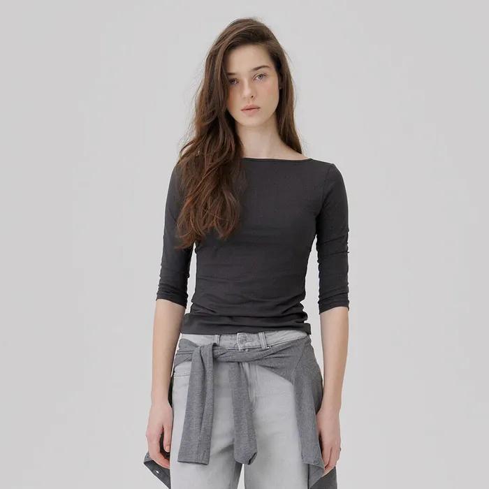 Convertible Three-quarter sleeve top Charcoal